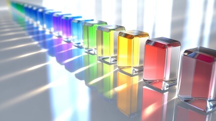 Aufkleber - A clear D bar graph with metallic bars and gradient colors, arranged on a white reflective surface, creating a clean, professional aesthetic