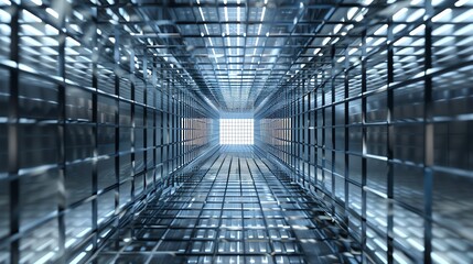 Wall Mural - the image is a 3d rendering of a long, narrow tunnel with a bright light at the end. the tunnel is m
