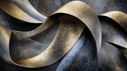 Poster - A close-up of interwoven line patterns in metallic silver and gold, on a dark textured background, conveying a sense of sophistication and modern design