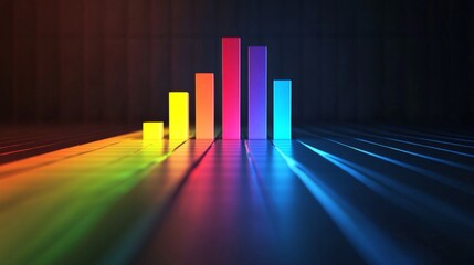 Aufkleber - A colorful bar graph with D effects and gradient colors, displayed on a dark background, with subtle light reflections adding depth and clarity