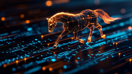 Aufkleber - Futuristic Digital Horse Running on Neon Data Stream Background
