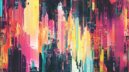Wall Mural - abstract glitch art background with neon colors