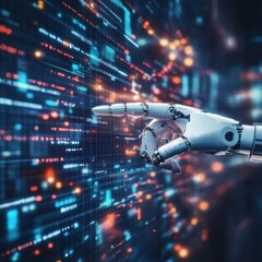 Poster - Robotic hand interacting with digital data stream.
