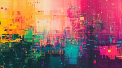 Wall Mural - abstract glitch art background with neon colors