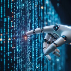 Poster - Robotic finger interacting with digital code.