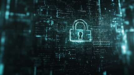 Poster - A digital padlock on a computer screen, with binary code in the background, symbolizing online data protection and encryption.