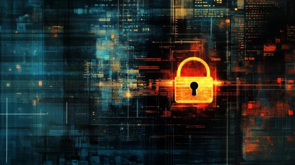 Fototapete - A digital lock symbol overlaid on a computer screen displaying sensitive data, illustrating the concept of protecting digital information.