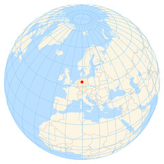 map showing the location of the city hannover in germany (western europe) on the earth globe.