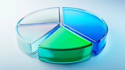 Poster - A financial pie chart with transparent D slices in blue and green hues, displayed on a light background, with each slice slightly separated for emphasis