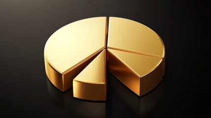 Poster - A golden pie chart with sleek metallic segments, set on a dark gradient background, representing investment proportions in gold