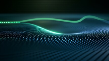 Leinwandbilder - A line graph with smooth curves and glowing data points on a dark digital grid, giving a futuristic look with blue and green hues