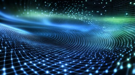 Leinwandbilder - A line graph with smooth curves and glowing data points on a dark digital grid, giving a futuristic look with blue and green hues