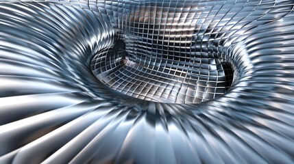 Wall Mural - 3d rendering of a twisted metal surface with a hole in the center. the surface is made of shiny silv