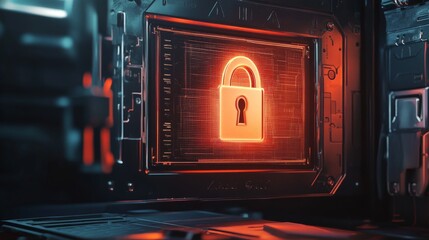 Poster - A lock symbol on a computer monitor with a password input screen, representing secure login and protection of data.