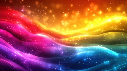 Wall Mural - Vibrant Colorful Waves with Sparkling Light Effect in Background