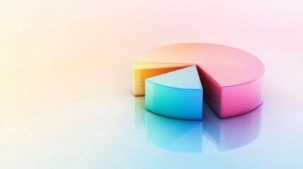 Fototapete - A modern pie chart with colorful slices set on a light gradient background, with slight D effects and reflections for a polished financial aesthetic