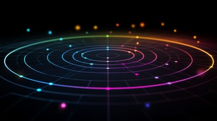 Aufkleber - A radar chart in neon colors on a dark grid background, with lines and points showing data intersections, creating a modern tech feel