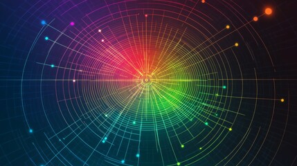 Aufkleber - A radar chart in neon colors on a dark grid background, with lines and points showing data intersections, creating a modern tech feel