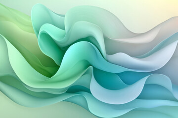 Aufkleber - A serene abstract artwork featuring fluid, flowing lines in cool blue and green tones, symbolizing peace and relaxation,
