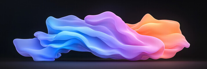 Aufkleber - A serene abstract wave scene featuring soft neon blue and purple gradients gently undulating across a minimalist black background,