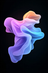 Fototapete - A tranquil abstract wave composition with gentle neon blue and purple gradients rolling smoothly across a sleek black background,