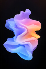 Aufkleber - A tranquil abstract wave composition with gentle neon blue and purple gradients rolling smoothly across a sleek black background,