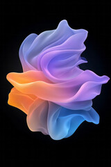 Fototapete - A tranquil abstract wave composition with gentle neon blue and purple gradients rolling smoothly across a sleek black background,