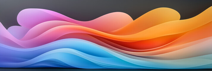 Fototapete - A striking abstract artwork showcasing bold, colorful waves with seamless gradient transitions, evoking energy and fluidity on a black canvas,