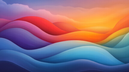 Fototapete - A dynamic scene of vibrant, colorful abstract waves with gradient vibrancy, gracefully undulating across a twilight sky,