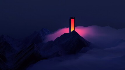 Wall Mural - a mountain range with a glowing red tower in the middle