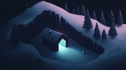 Wall Mural - a small cabin is lit up in the dark
