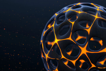 Wall Mural - A creative 3D rendering of a spherical network with intricate interwoven connections and glowing edges,