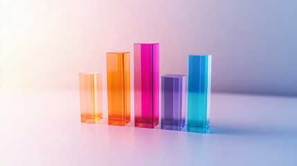Fototapete - A transparent D bar chart with vibrant bars of varying heights on a light background, creating a visually appealing, professional data presentation