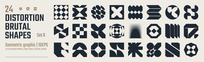 Poster - Postmodern abstract geometric graphic elements, Refraction and distortion glass effect various form, Brutalist vector shapes, trendy retro design symbols in Y2K aesthetics, vintage stickers, set 6