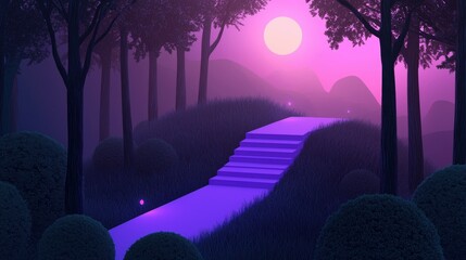 Wall Mural - a forest with a purple sky and a moon