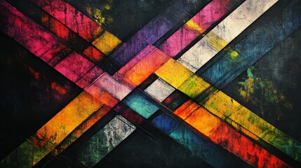Leinwandbilder - A vibrant abstract composition of colorful diagonal lines crossing each other on a dark background, creating a striking visual contrast and energy