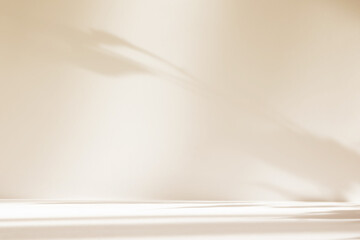 Fototapete - Abstract beige color gradient studio background for product presentation. Empty room with shadows of flowers and plant leaves. 3d ivory room with copy space. Summer concept. Blurred backdrop