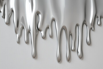 Wall Mural - silvery dripping, melting metal on a white background, sticker-like art with simple shapes.