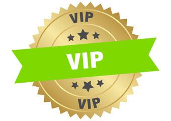 vip. vip round green and gold label isolated on transparent background