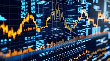 a complex digital background featuring overlapping market graphs charts and data visualizations with