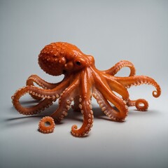 A bright orange octopus with extended tentacles against a blank background.