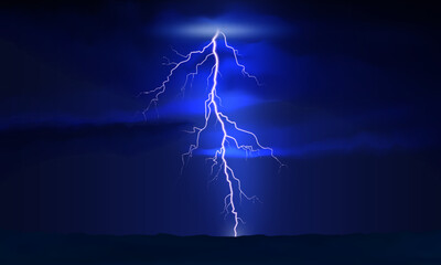 thunder lightning. dramatic thunderstorm with bright lightning against dark cloudy ominous sky. dark