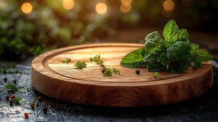 Aufkleber - A side positioned wooden plate showcasing rich natural textures highlighted by a warm and gentle bokeh glow creating a soothing and inviting atmosphere perfect for product photography
