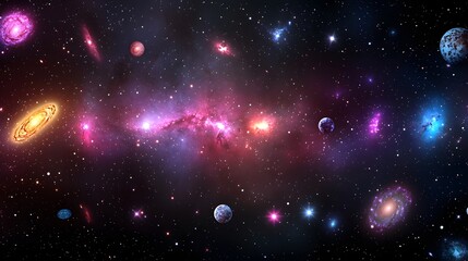 Poster - Captivating Cosmic Seamless Pattern with Rich Celestial Gradients and Vibrant Stellar Formations  This digital artwork showcases a seamless pattern featuring a mesmerizing blend of stars galaxies