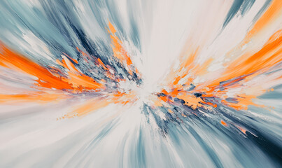 Wall Mural - A painting of a colorful explosion with blue, orange, and white colors