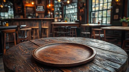 Fototapete - Cozy Countryside Bar with Rustic Wooden Furniture Vintage Lighting and Warm Inviting Atmosphere