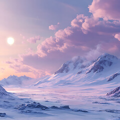 Wall Mural - wide panoramic view of the frozen plateau under a pastel-colored sky