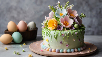 Wall Mural - Easter Cake with Sugar Flowers on Top