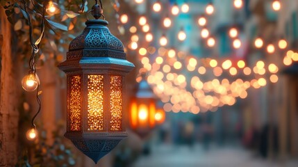 Sticker - Illuminated lanterns adorn a festive street at night.