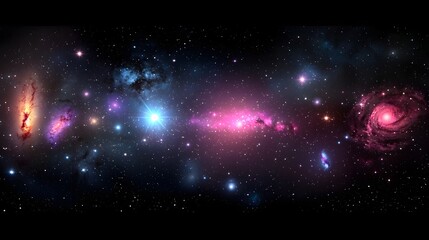 Leinwandbilder - Seamless celestial pattern featuring a stunning display of glowing stars shimmering nebulae and vibrant galaxy formations in a rich colorful gradient